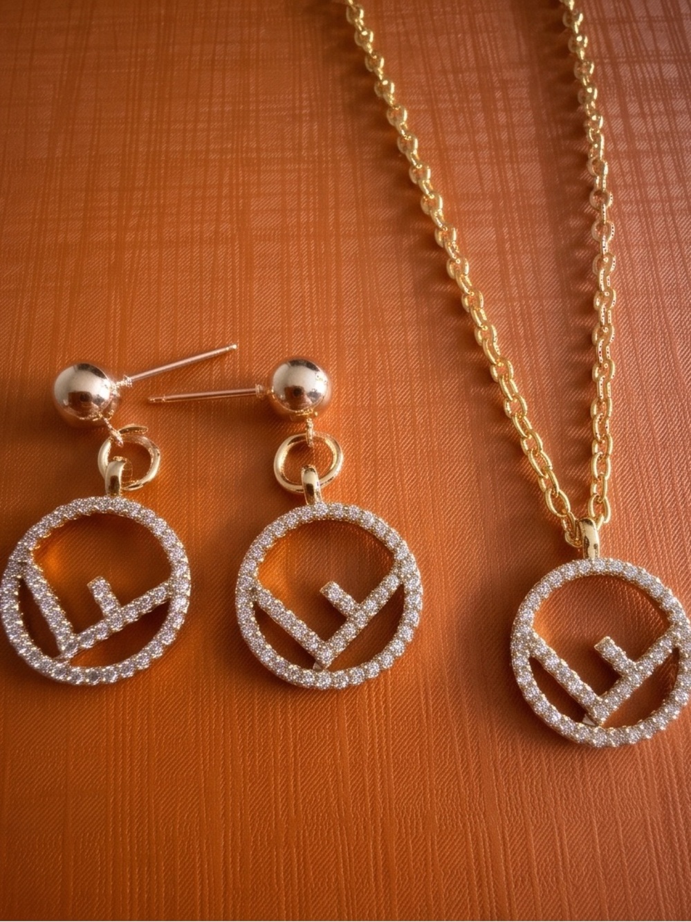 Unbranded Gold Crystal Circle Drop Earrings with Orange Accents
